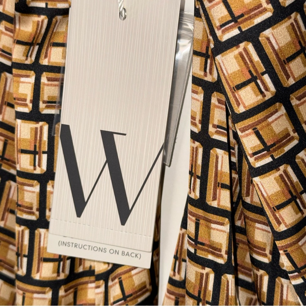 Worthington diamond geometric print bow tie mock neck balloon sleeve top NWT - Picture 6 of 11